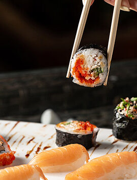 photo with Nigiri and Maki Sushi with Salmon