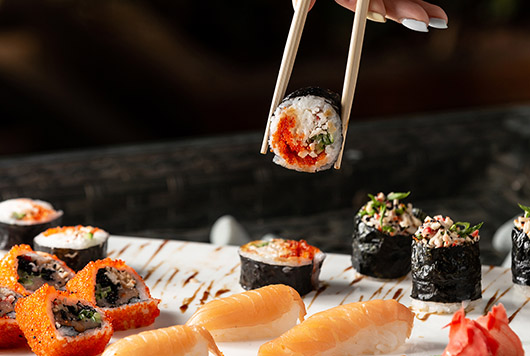 photo with Nigiri and Maki Sushi with Salmon