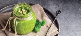 basil pesto in a vase