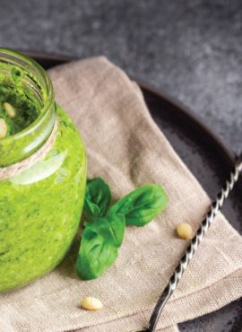 basil pesto in a vase