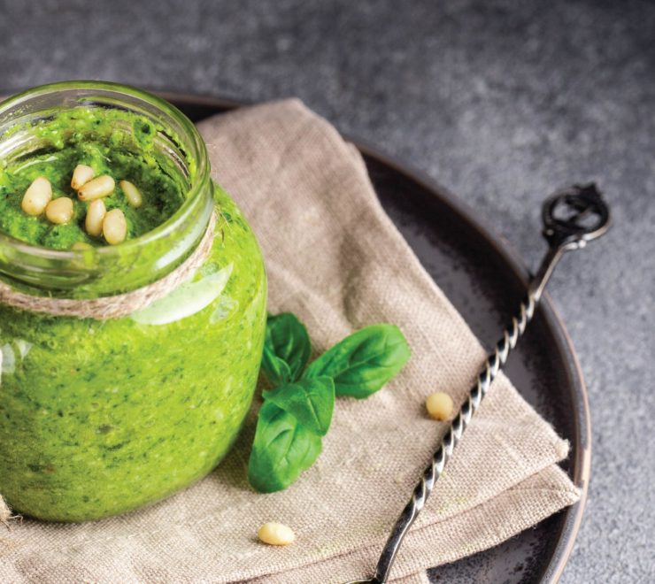 basil pesto in a vase
