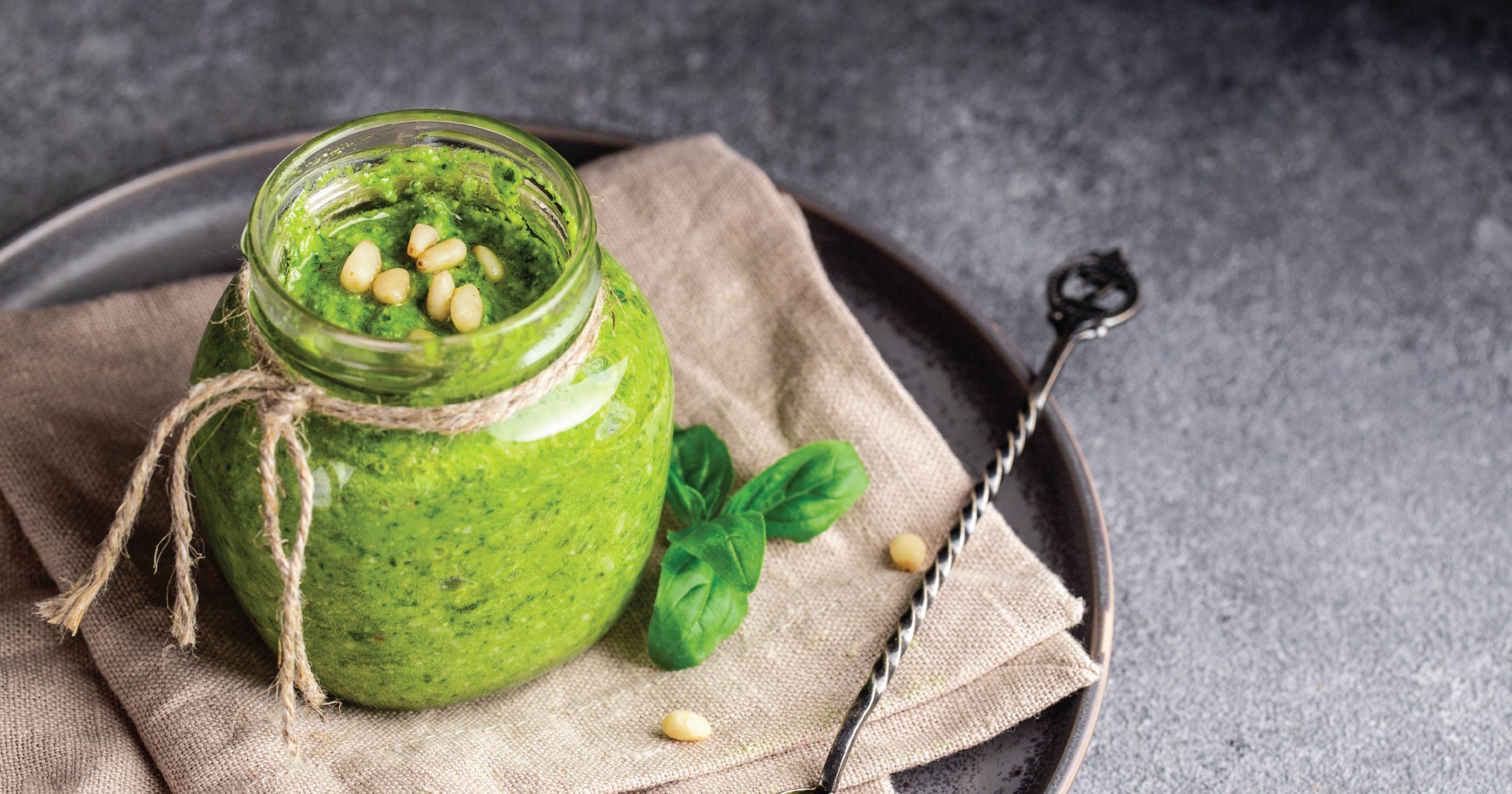 basil pesto in a vase