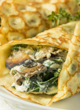 photo with Savory Homemade Mushroom and Spinach Crepes