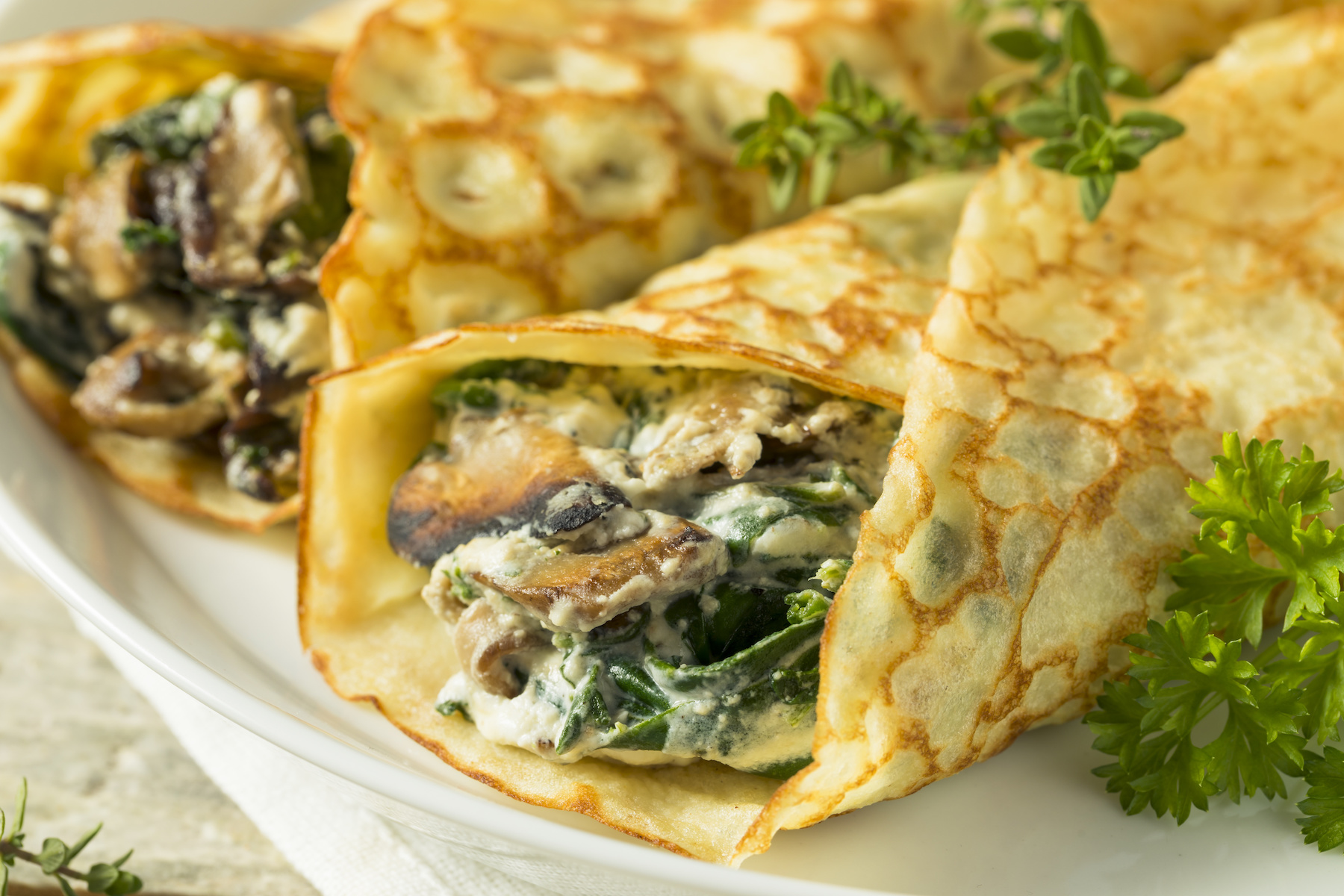 photo with Savory Homemade Mushroom and Spinach Crepes