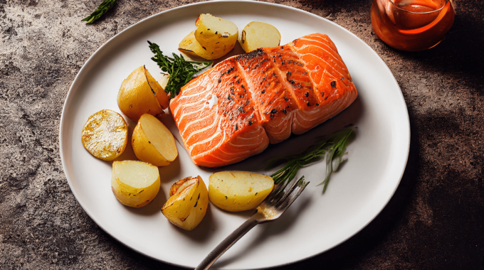 Baked Salmon and Dill & Seasoned Baked Potatoes