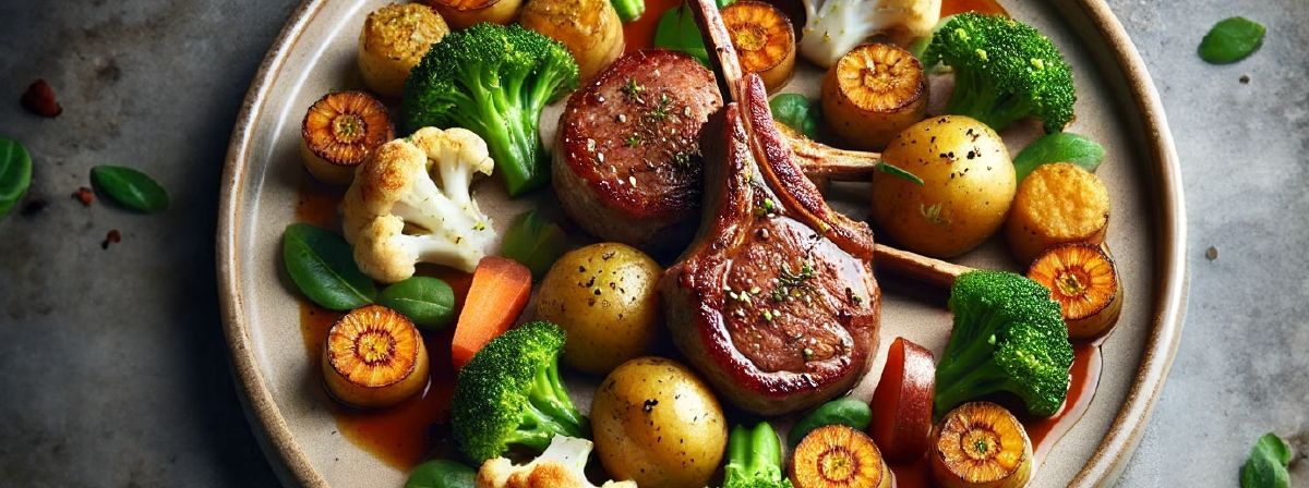 Oven-baked Lamb Chops with Baby Potatoes and Frozen Vegetables